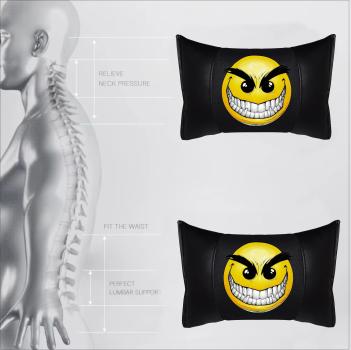 Auto Nackenkissen 20x30cm Nackenpolster Leder Schwarz mit Druck Design Smiley